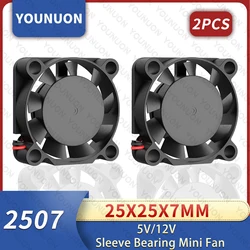 2 sztuk YOUNUON 25mm 5V 12V wentylator 25mm x 25mm x 7mm dc bezszczotkowy Mini wentylator chłodnicy 2507 25x7mm Radiator radiatory wentylator
