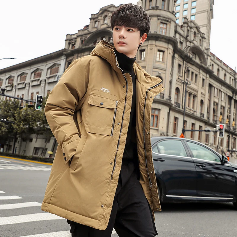 Winter 2024 Thick Hooded Down Jackets Men Clothing Medium Long White Duck Warm Casual Trend Coat Puffer Coats Chaquetas