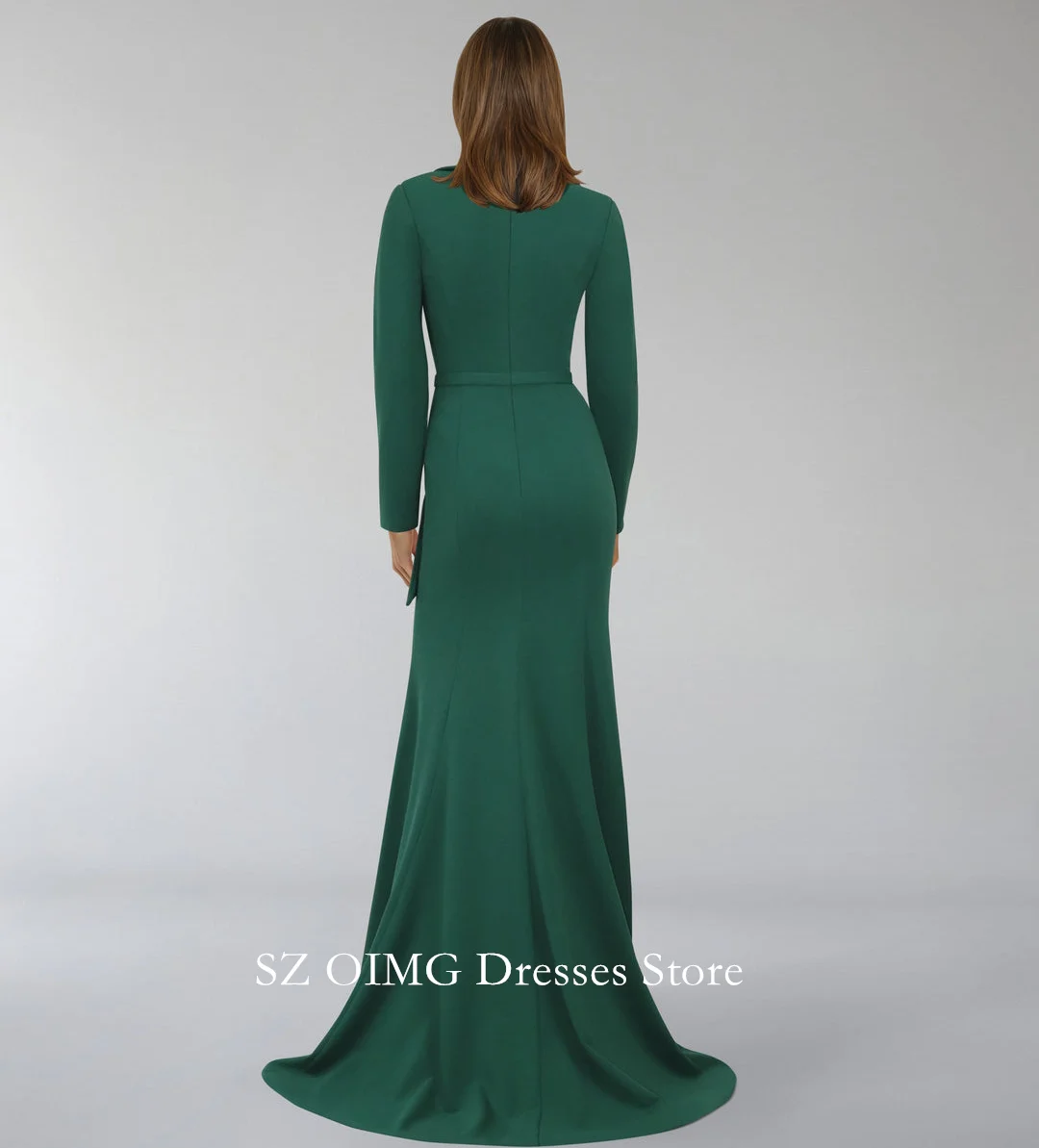 OIMG Dubai Crepe Satin  Classic Green Prom Dresses Sequined Blazer Dress Ruffles Women Evening Gowns Formal Party Dress