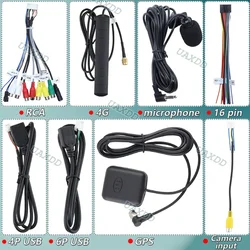 Car Android 4P 6P Camera input cable Harness Universal 16 Pin Wiring USB Port Adapter GPS Antenna Video Audio RCA Wifi for 2 Din