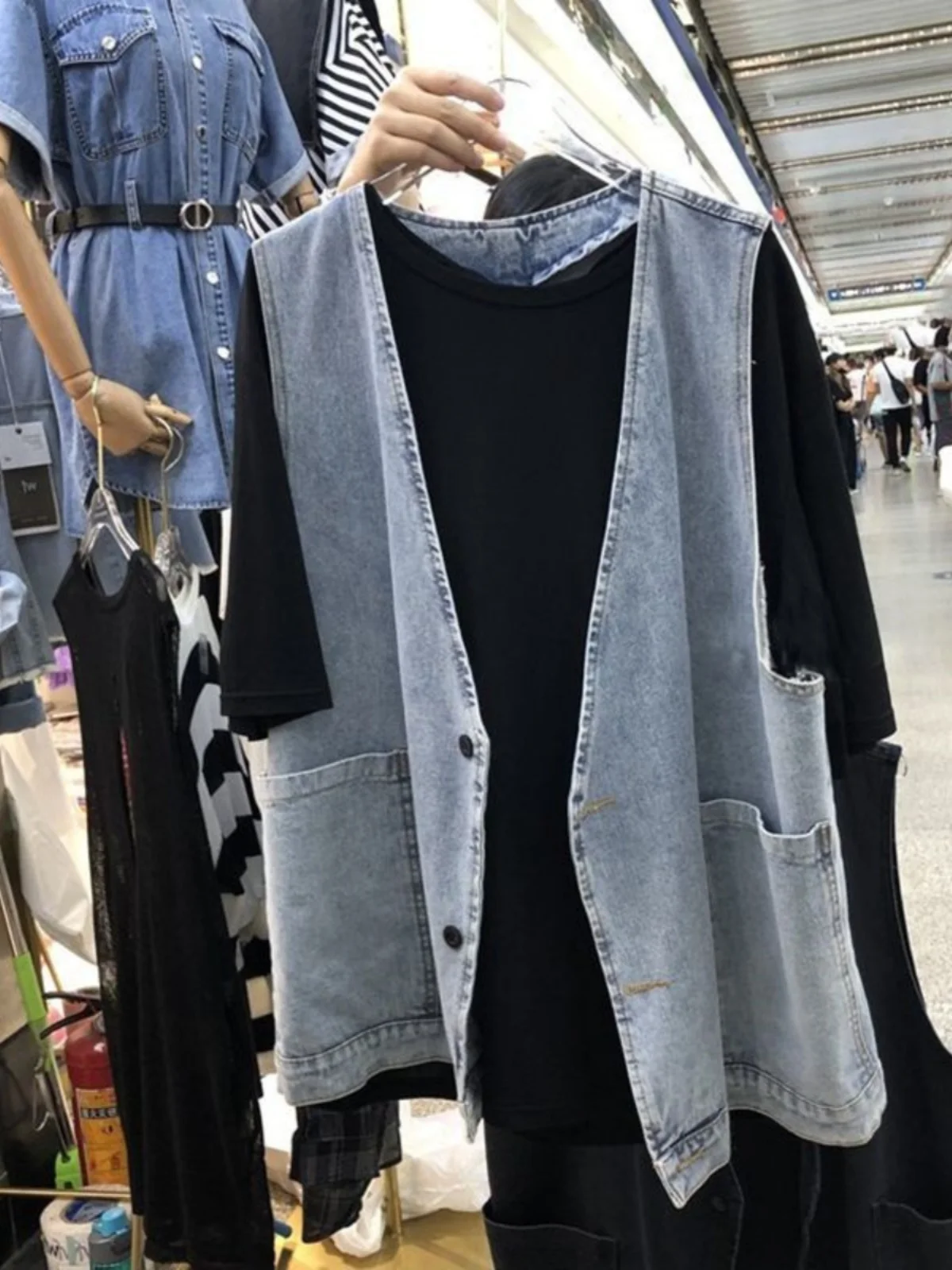 

Plus Size plus Size Loose Casual Denim Vest Women's Summer Svel Outerwear Comfortable Lazy Sle Workwear V-Ne Mid-Length Coat