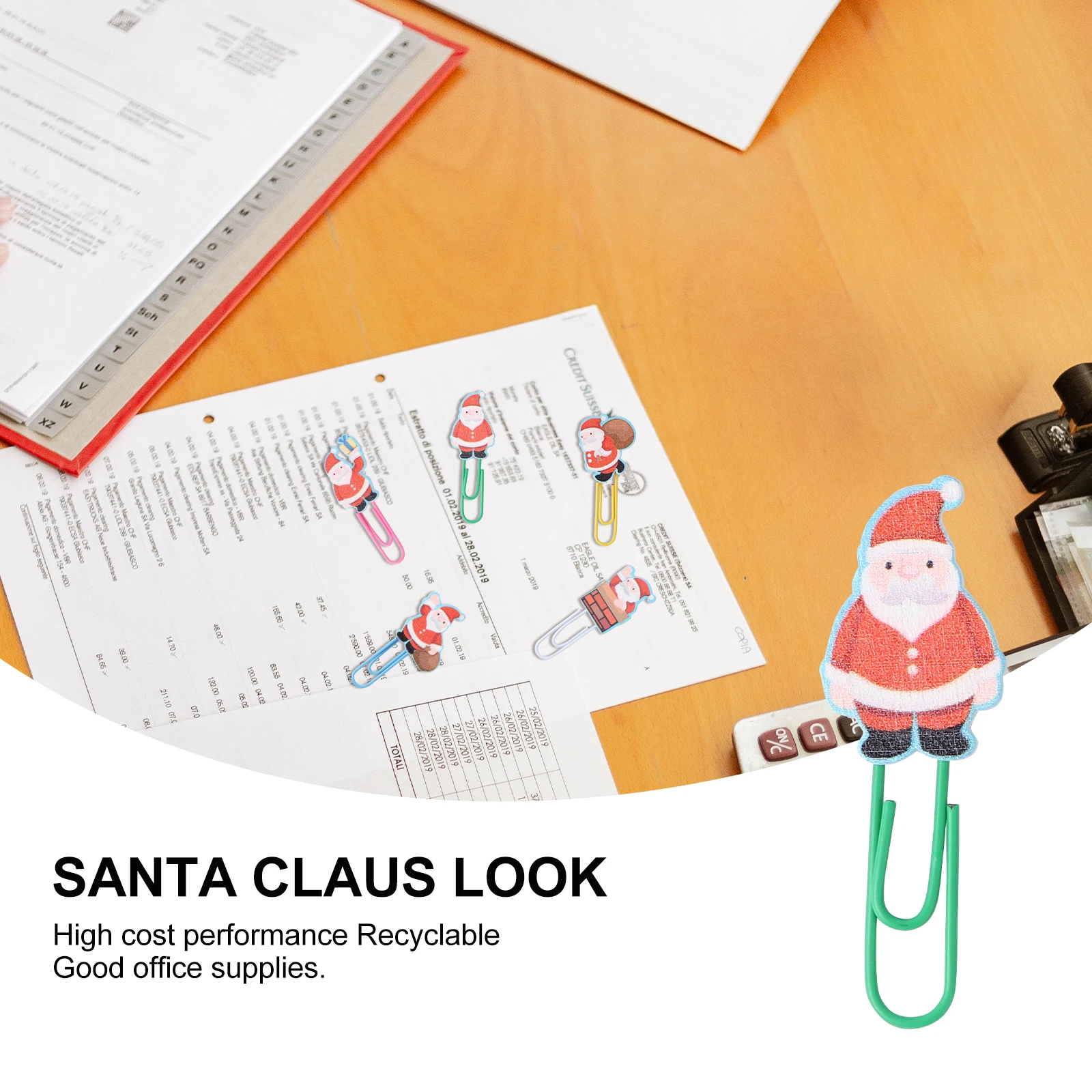 

50 Pcs Santa Paper Clip Letter Holder Paperclips Wooden Claus Bookmark File Clamps Strong