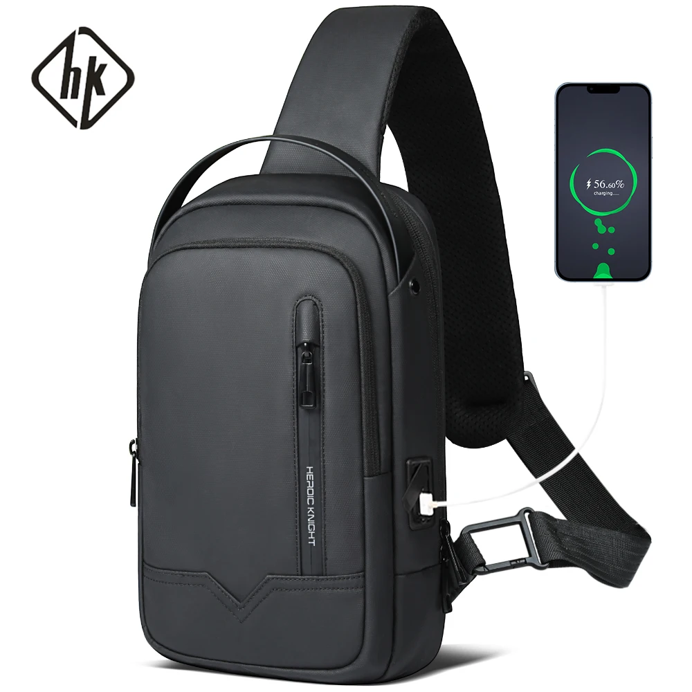 HK Fashion Men\'s Shoulder Bag Large Capacity Crossbody Bags For Men Waterproof USB Charging Phone Bag Male Luxury Men Handbag