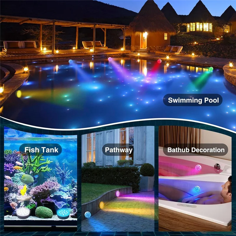 

A63X-Rechargeable Submersible LED Pool Lights With Remote,Waterproof Floating Pond Light,Underwater Lights