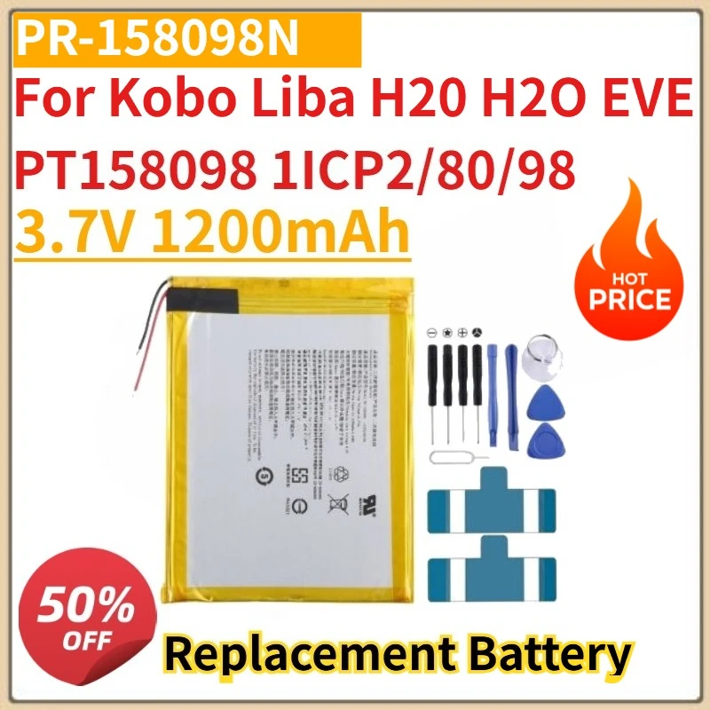 

New 3.7V 1200mAh PR-158098N E-book Reader Battery for Kobo Liba H20 H2O EVE PT158098 1ICP2/80/98 with Tools