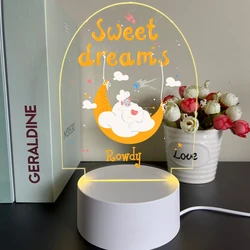 Luz de noche 3D de oso lunar personalizada con nombre de niños, decoración de dormitorio, lámpara de mesa Led con nombre