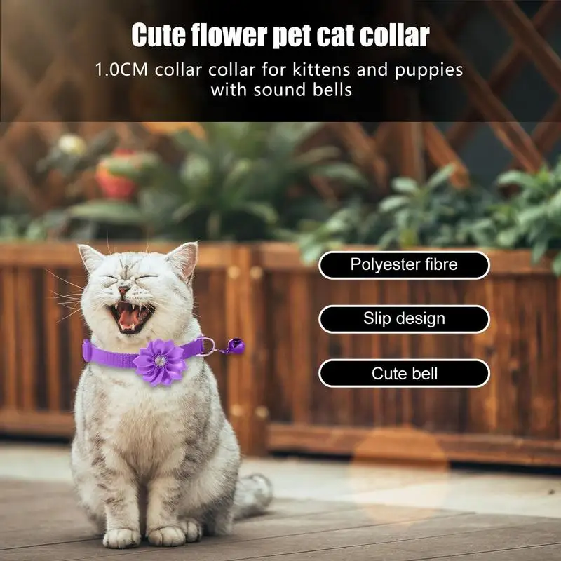 Cat Flower Collar With Bell Adjustable Cat Necklace Pet Collar Traction Safety Buckle Necklace All Size Dog Supplies