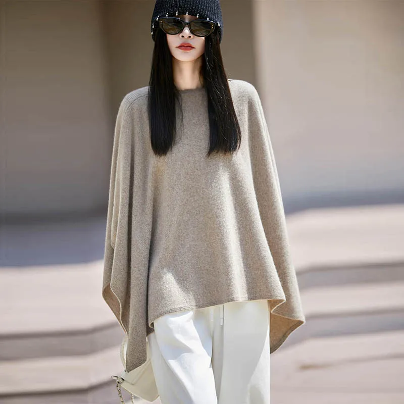 Women 100% Merino Wool Autumn Winter One Color Shawl Pullover Wraps Grace Warm Soft Knitted Sweater Female Clothing Korean Tops