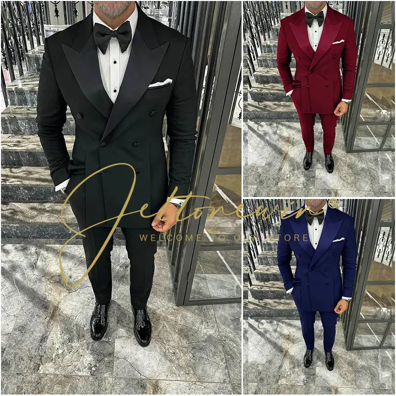 

Black Double Breasted Suits For Men Classic Groom Tuxedo Wedding 2pcs Blazer Pants Formal Party Business Office Male Suit Set