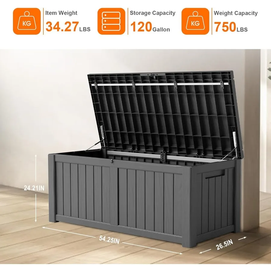 120 جالون الراتنج صندوق سطح السفينة قابل للقفل فناء صندوق تخزين خارجي للأثاث حديقة أدوات وأدوات تخزين مقاوم للماء خارج St #3