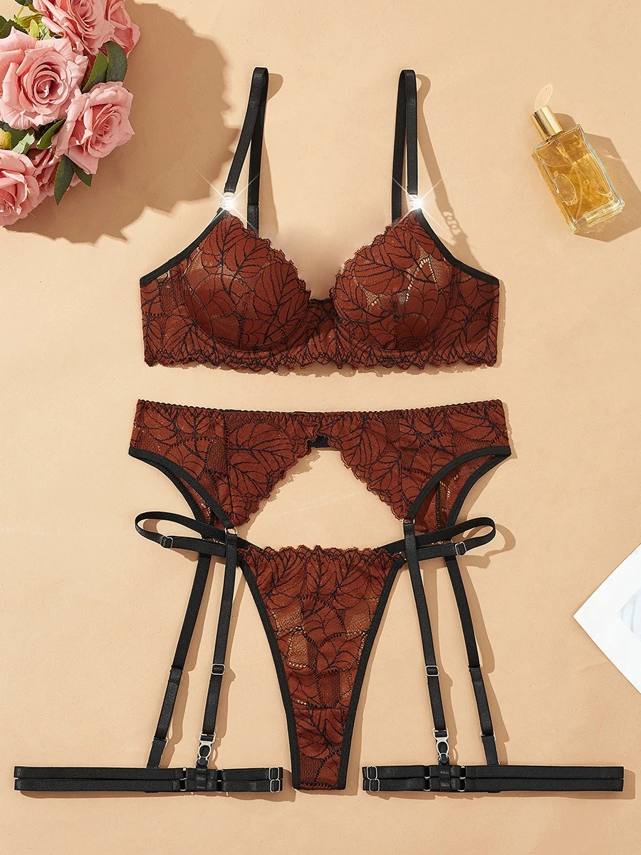 

SsTss Sexy Lace Garter Lingerie Set Women's Embroidered Bra & Panty Set with Adjustable Strap Romantic Underwear for Date/Night