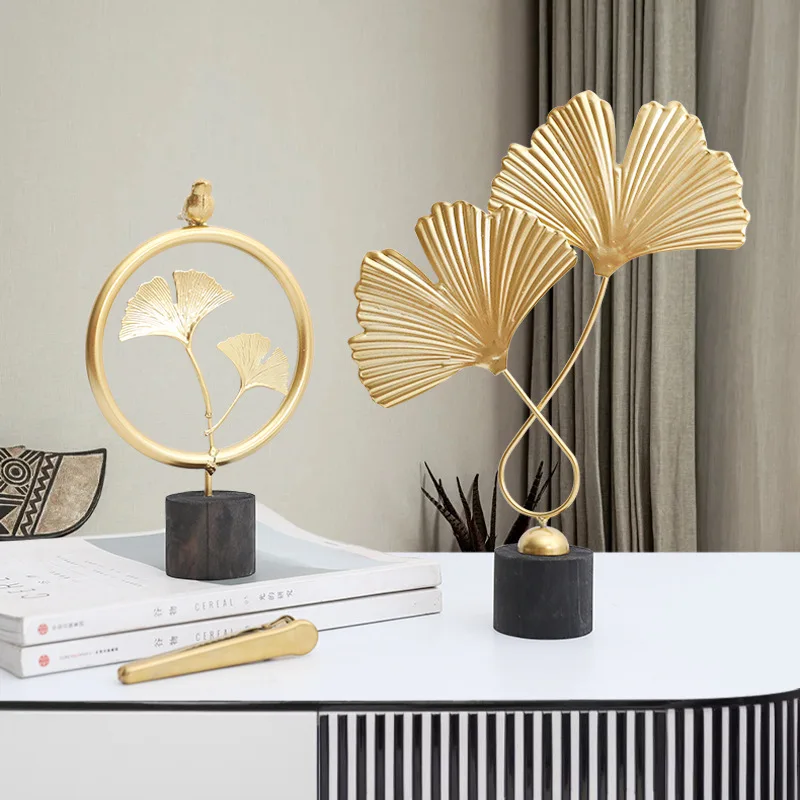 Nordic Gold Ginkgo Leaf Crafts Leaves Sculpture Luxury Living Room Decor accessori per la decorazione della casa ornamenti per Desktop da ufficio