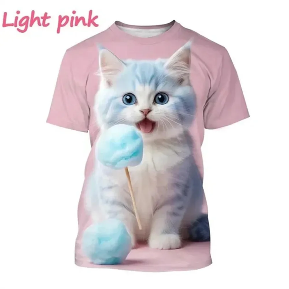 

Clothes for Girls Cute Cat Children Girl Clothing Print Baby T-Shirts Round Neck Tee Polyester Short Sleeve Fashion Animal Tops