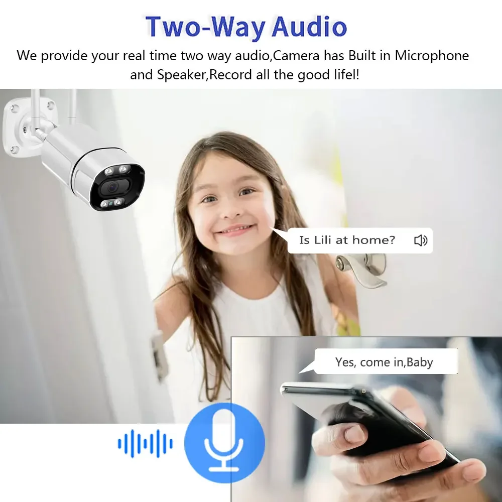 Sistema de Câmera de Segurança Sem Fio De Vídeo De Vigilância, Áudio Bidirecional, Visão Noturna Colorida, WiFi, Câmera IP Bullet, 10CH, 5MP, P2P, NVR
