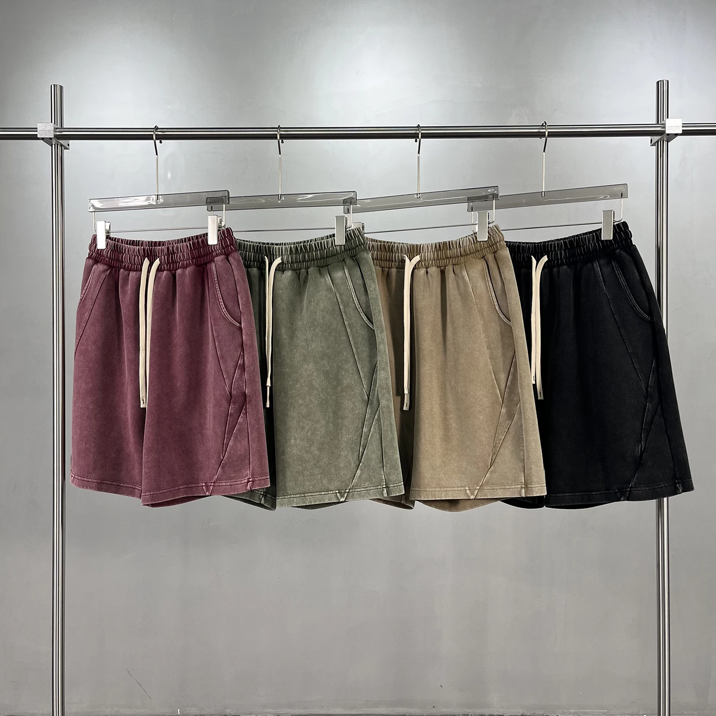 Retro American Summer Shorts Distressed Five-Quarter Loose Men's Washed Casual Drawstring Street Style Polyester Cotton Blend