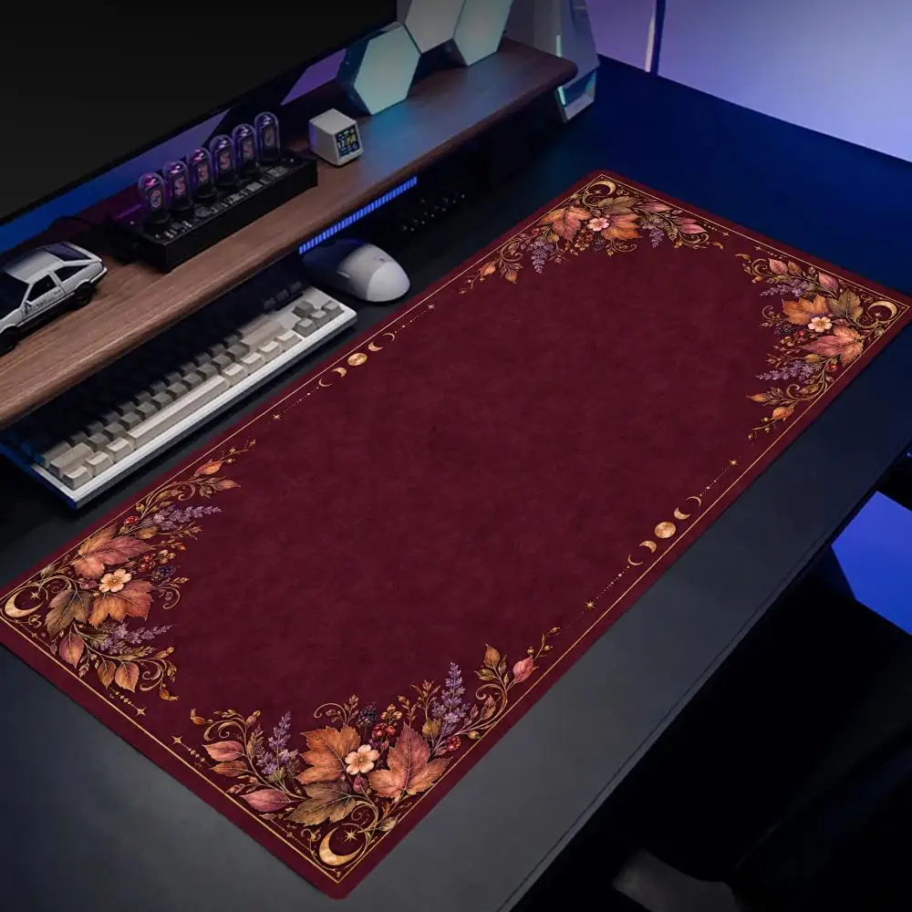 Red Retro Flowers Mousepad Desk Mats Laptop Accessories Desk Gadgets Gaming Office Mouse Mat Playmat Gamer Setup Decoration