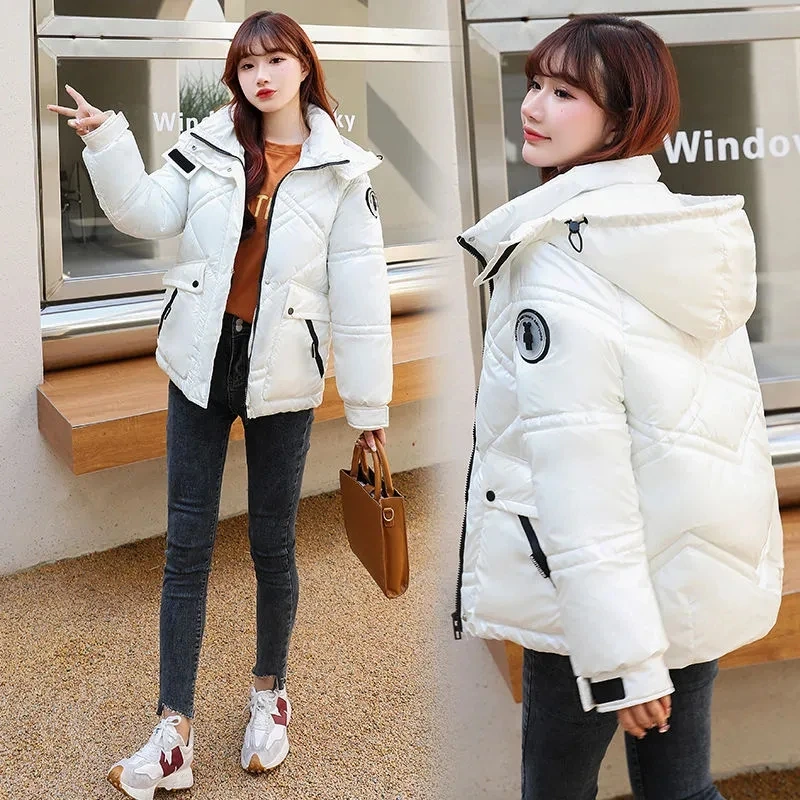

Down Cotton Coat Womens 2023 New Winter Jacket Hooded Short Loose Padded Coats Female Versatile Casual Thicken Windproof Parkas