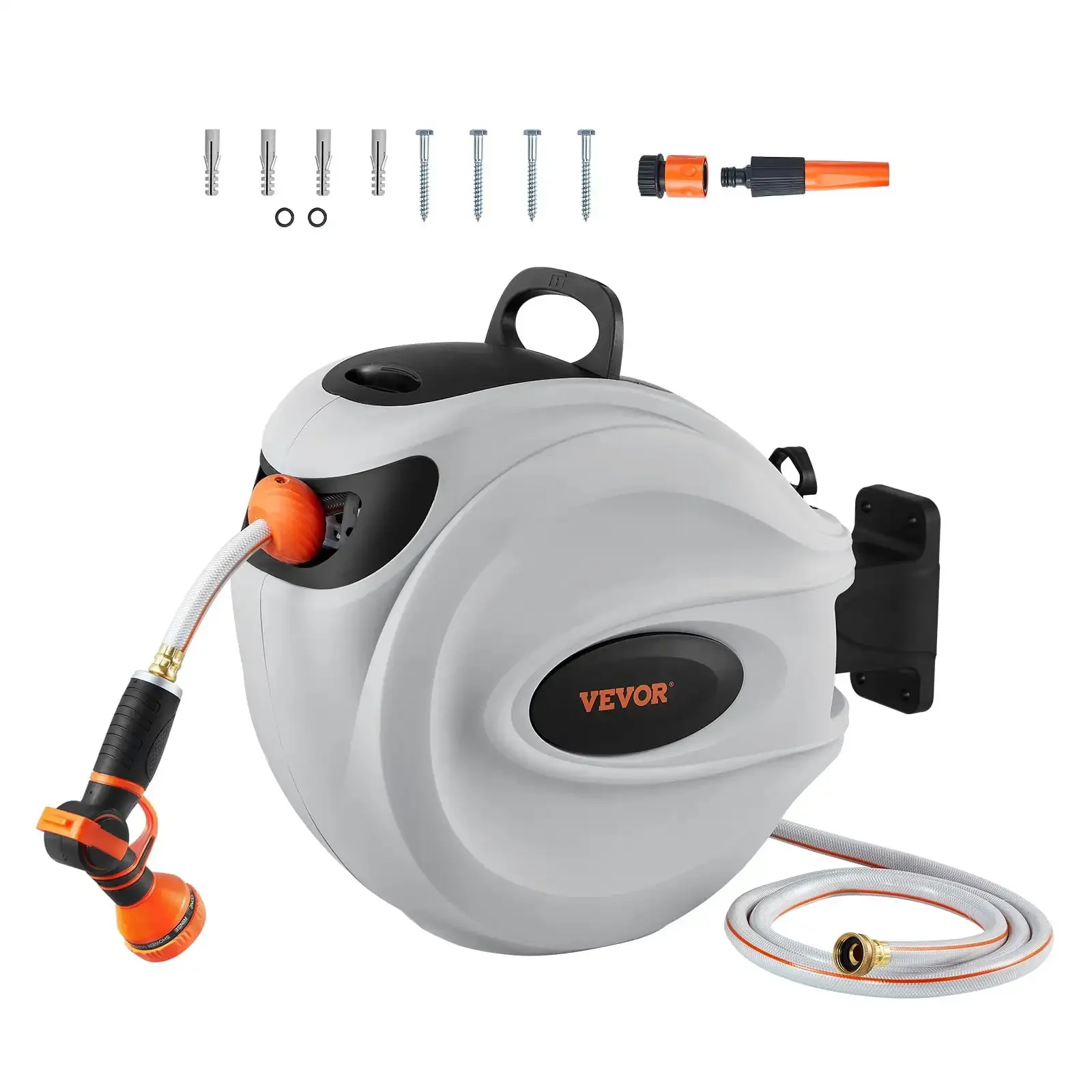 

65' x 5/8" Retractable Water Hose Reel, 180° Swivel, Wall-Mounted