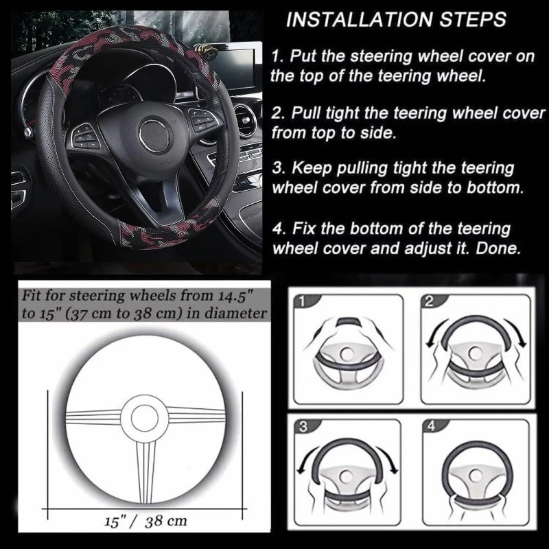 3D Camouflage Print Steering Wheel Cover  Durable Leather Cover with Anti-Slip Lining, Fit for 14.5"-14.8" - view 6
