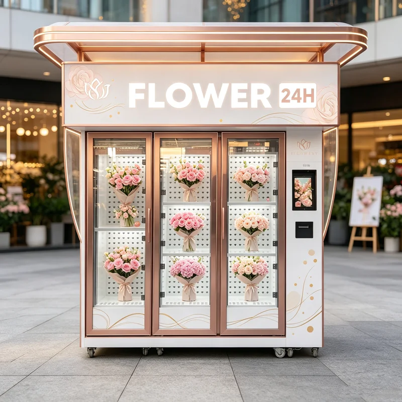 Flower Vending Machine Remote Monitoring Cloud Management LED Lighting Airport Terminal Custmized