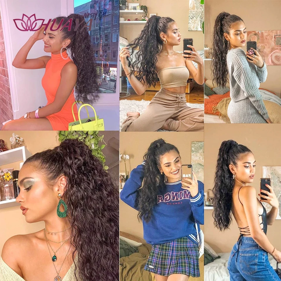 合成コーンウェーブポニーテールエクステンション 24 インチロングラップアラウンドポニーテールかつら女性のためのブラックブラウン耐熱