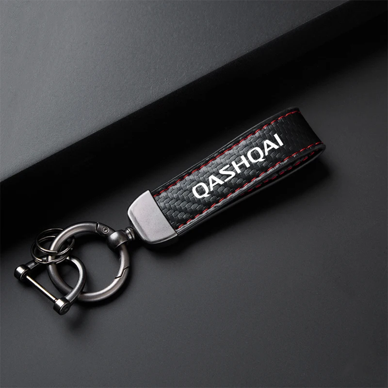 For Qashqai J10 J11 Leather Keychain Car Accessories Car Carbon Fiber Leather Keychain Horseshoe Buckle Jewelry