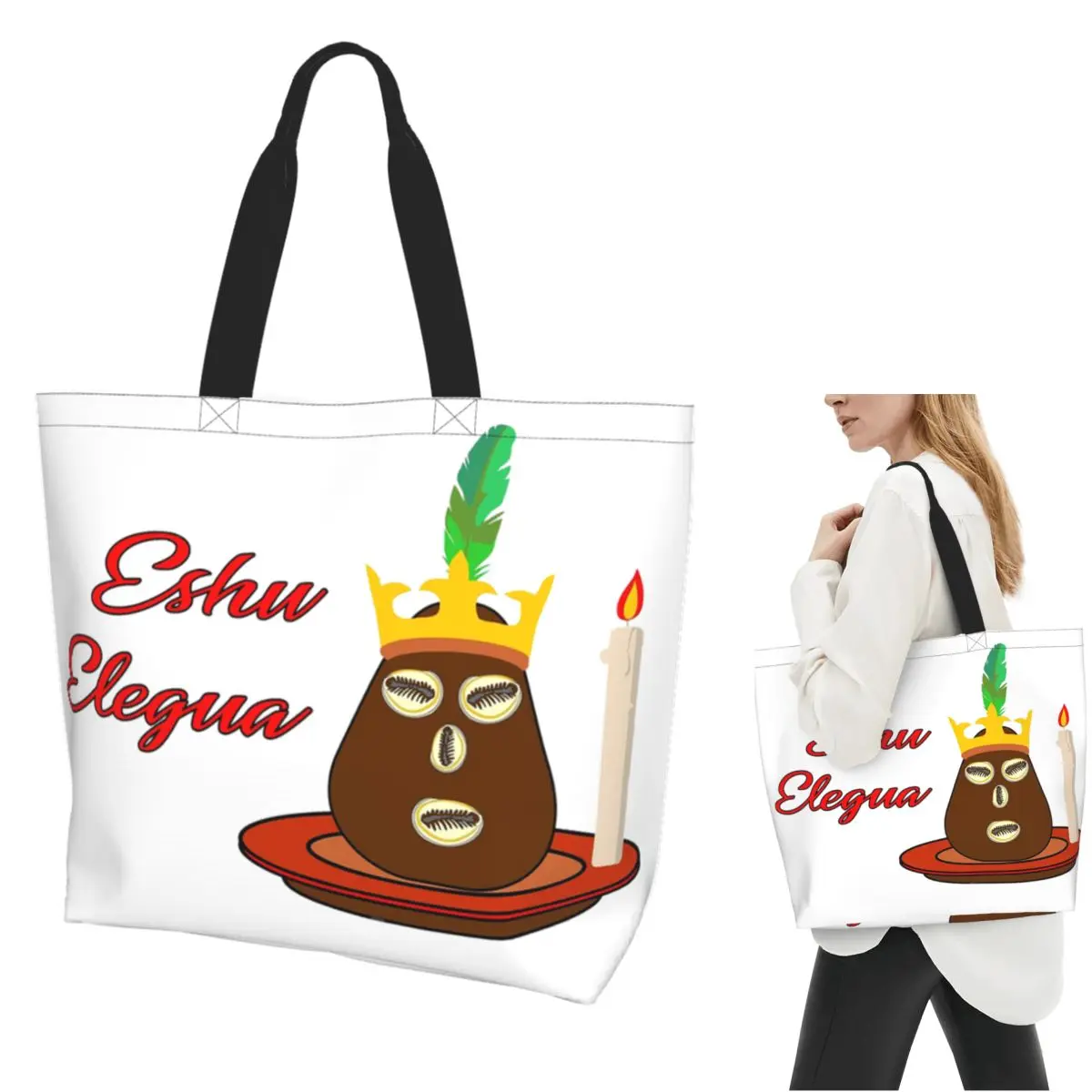 

Eshu Eleggua Shopping Tote Bag Canvas Large Capacity Shoulder Bags Shopper Grocery Handbag for Women