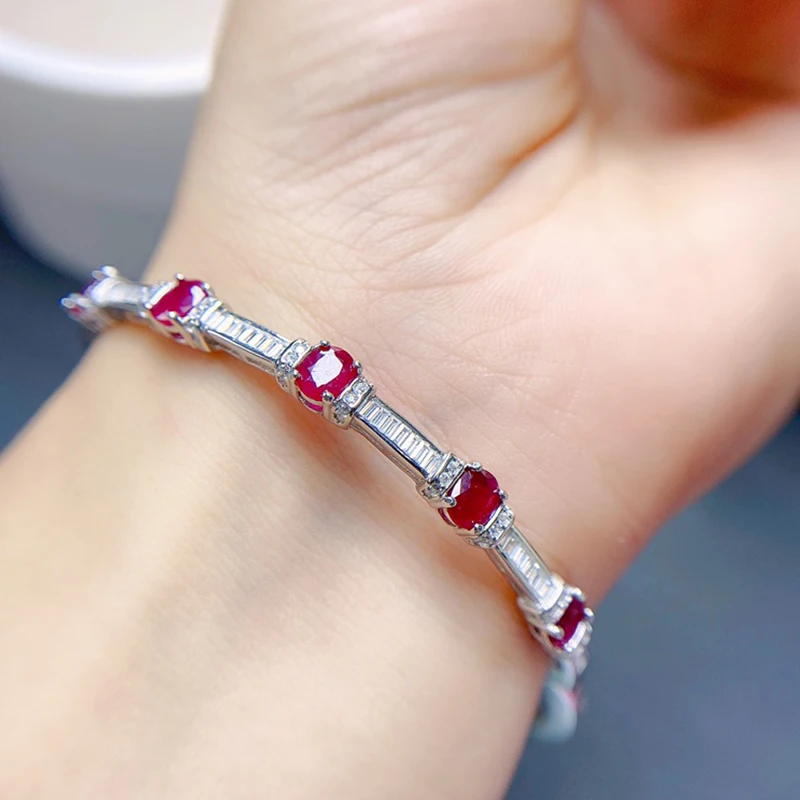 

Natural Ruby Bracelet for women silver 925 jewelry luxury gem stones 18k gold plated free shiping items