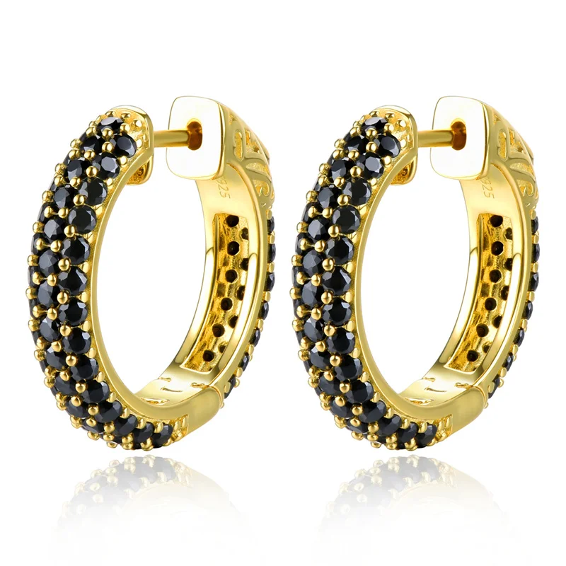 

Natural Black Spinel Silver Hoop Earring S925 Yellow Gold Plated 5 Carats Genuine Spinel Classic Original Style Top Quality