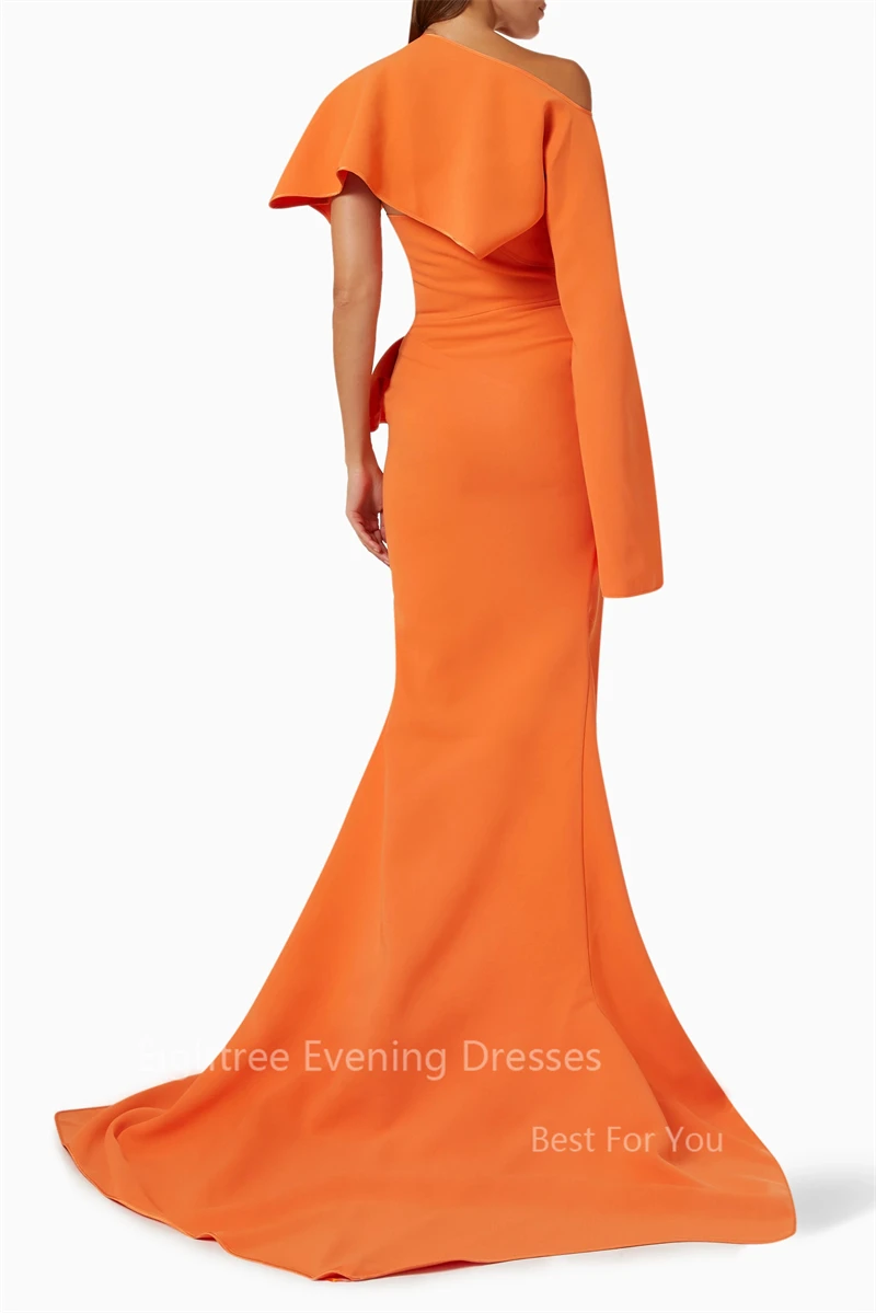 Eighree Orange Evening Gown One Shoulder Mermaid Matt Satin Celebirty Night Sexy Prom Dresses Formal Gowns Long Sleeve Dress