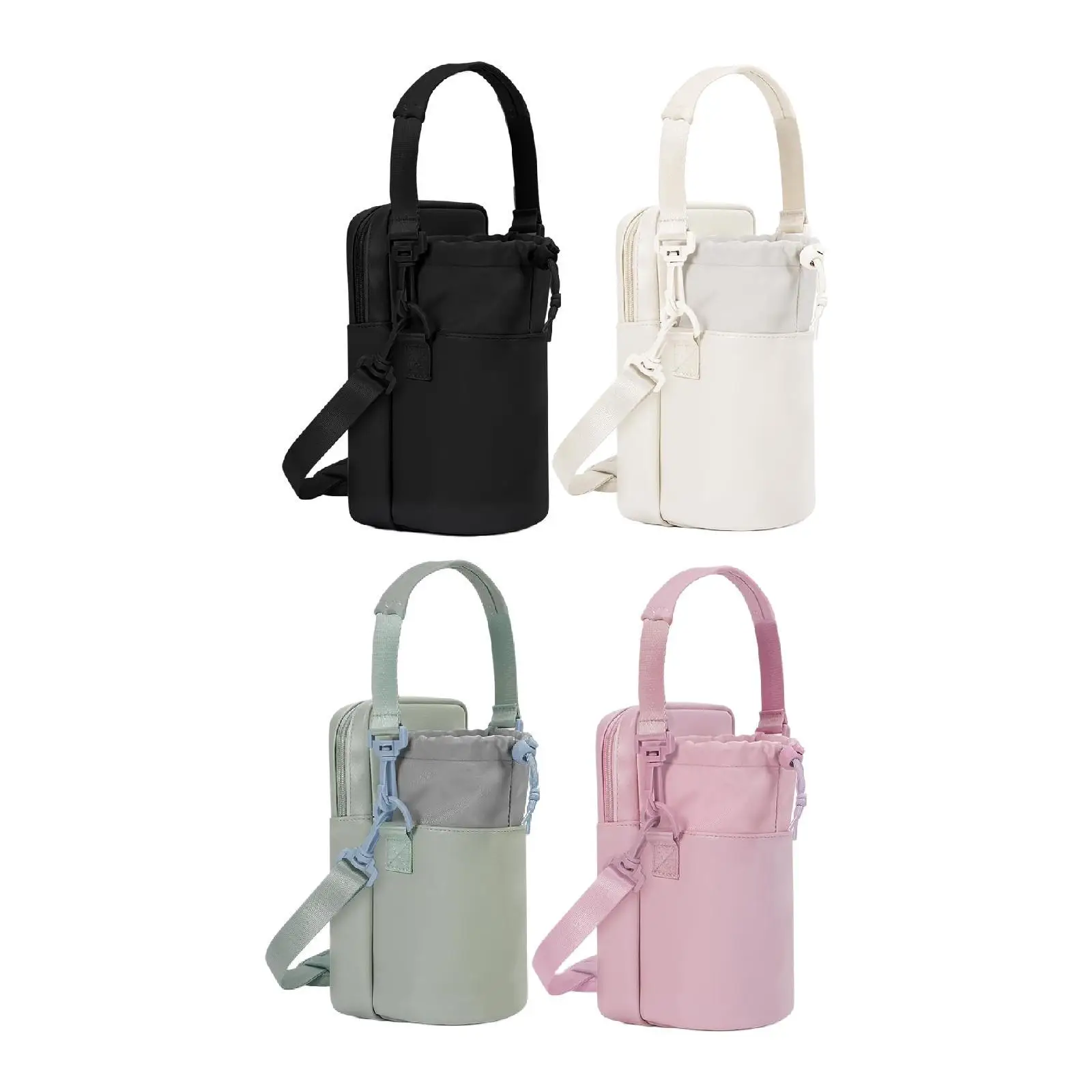Water Bottle Carrier Bag Shoulder Strap Camping Daily Use with Phone Pocket