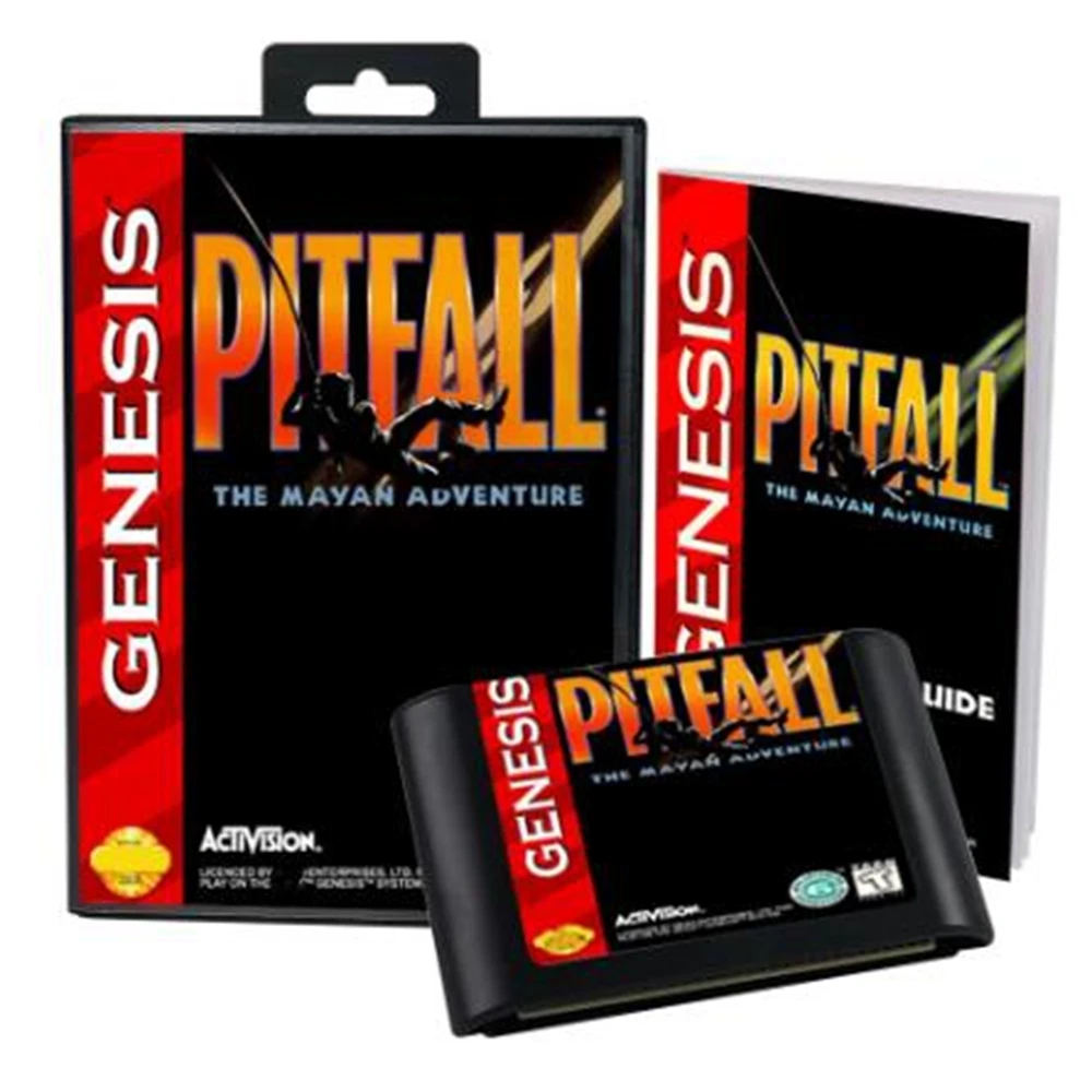 Pitfall - The Mayan Adventure com caixa e manual para cartucho de jogo Sega MD de 16 bits Sistema Megadrive Genesis