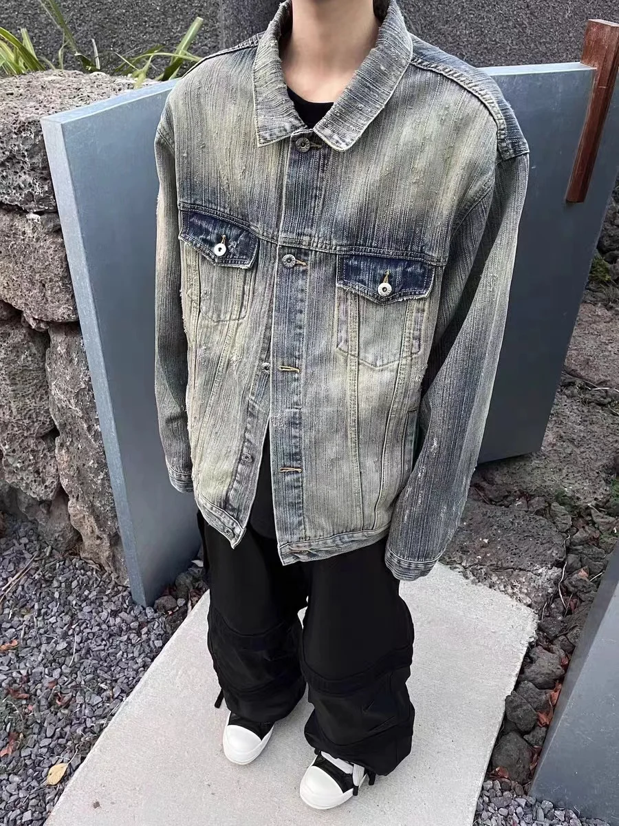 

Американская ретро-куртка из плотного денима, свободного кроя, повседневная мужская верхняя одежда, пальто Cleanfit с бамбуковым узором для пар