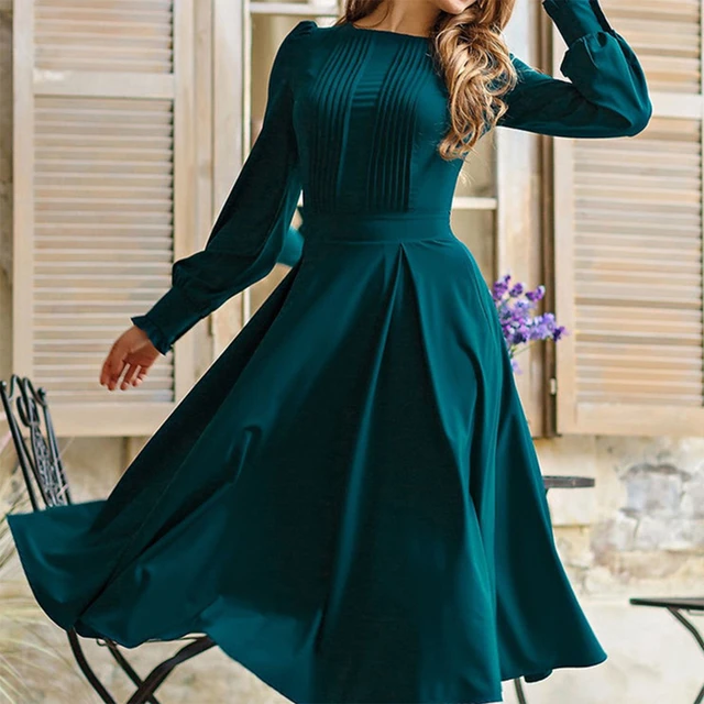 Plain maxi fashion dress with sleeves