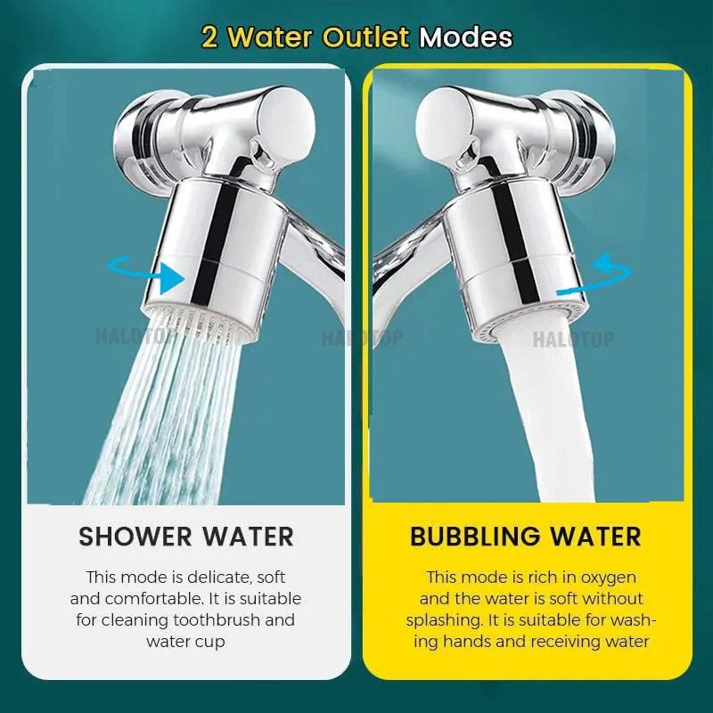 New 2 Mode 1080° Rotation Aerator Splash Kitchen Tap Extend Water Nozzle 22/24mm Adaptor Faucet Bubbler Robotic Arm Sprayer Head