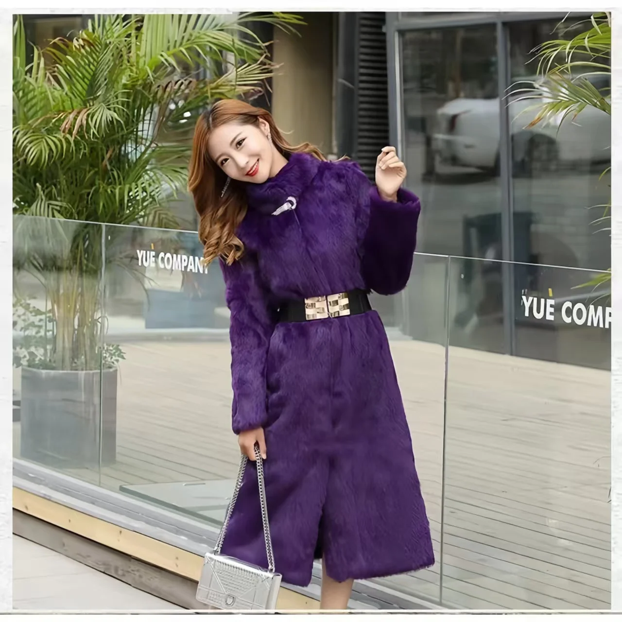 Abrigo de piel de conejo Rex auténtica para mujer, chaqueta con cuello redondo, gruesa y cálida, prendas de vestir exteriores elegantes con botones cubiertos para otoño e invierno