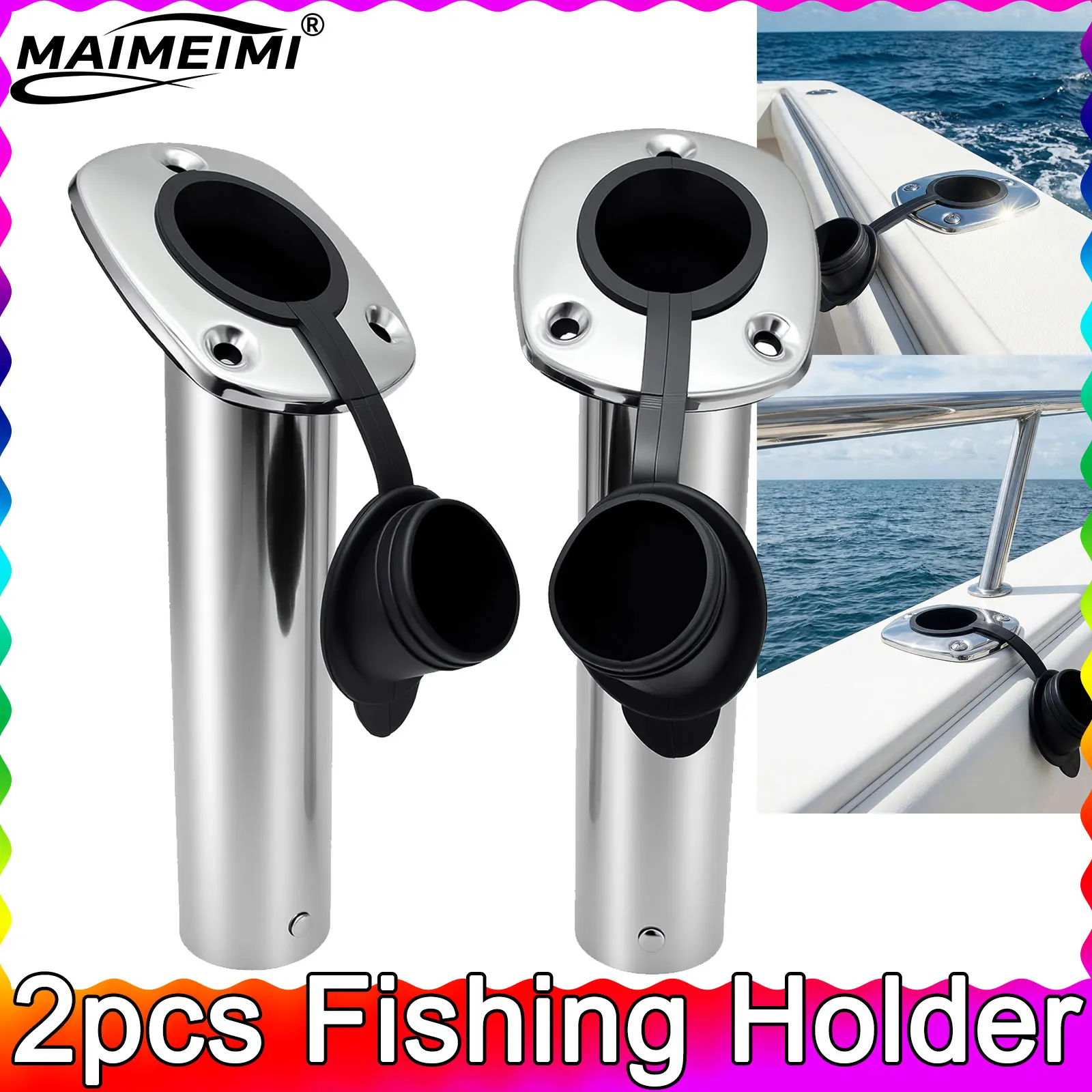 2-個の釣り竿ホルダー-30-度ステンレス鋼、ゴムキャップ、ライナー、ガスケット付きボートアクセサリー釣り竿ホルダー