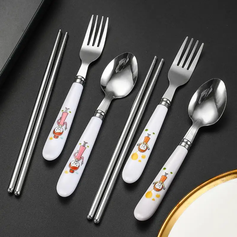 

1 Set Stainless Steel Chopsticks Spoons Three Piece Portable Cutlery Set Student Travel Cutlery Spoons Chopsticks Forks