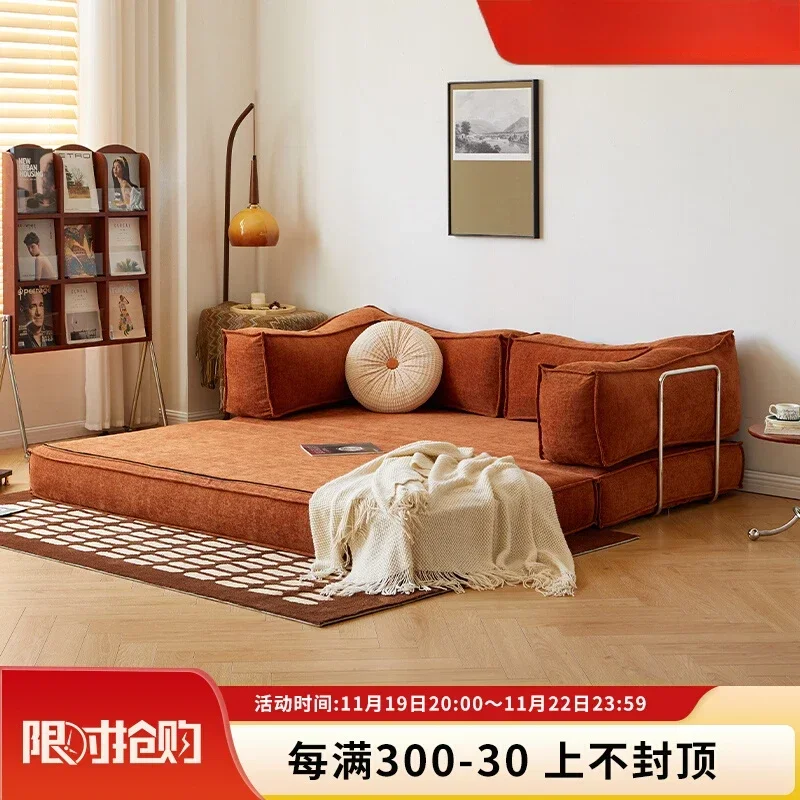 

Sofa bed folding dual-purpose 2024 new retro small apartment living room module fully dismantled and washed double three-person