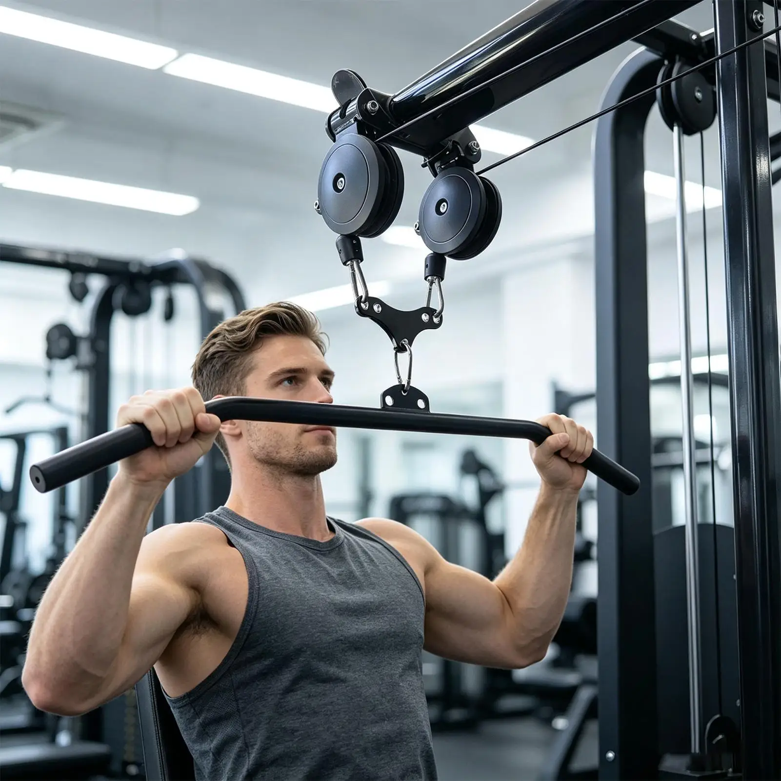 High-position pull-down bar adapter Heavy Duty Fitness Pulley Connector Cable Machine Attachment Adapter with 2 Hooks view 3