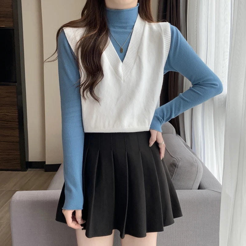 Gilet tricoté ample pour femmes, grande taille, vêtements d'intérieur v-ne, T-irt, haut d'automne, vêtements d'extérieur polyvalents