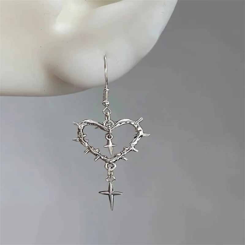 Gothic Punk Style Hollow Heart Cross Pendant Earrings Religion Dark Art Goth Jewellery Earrings for Women Rock Metal Gifts