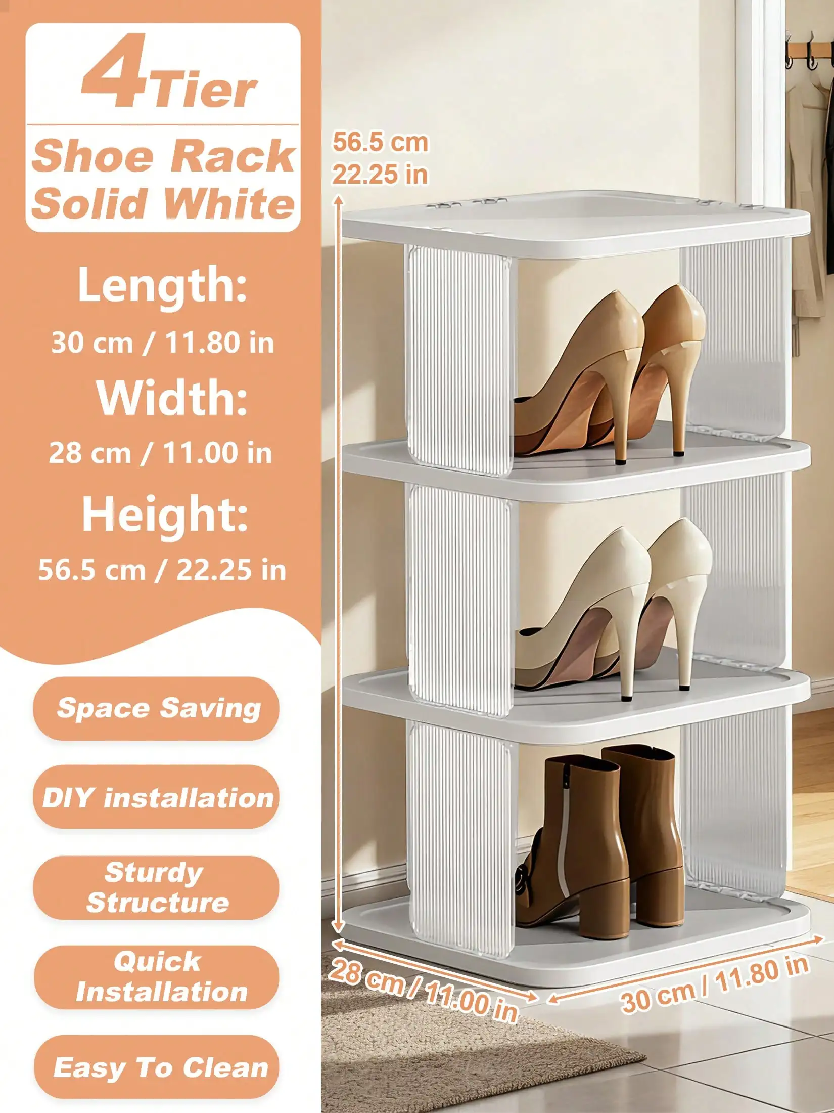 Large Vertical Plastic Shoe Rack - Free-Standing, Easy Install, Large Capacity for Shoes/Bags/Keys (Entryway/Home Decor)