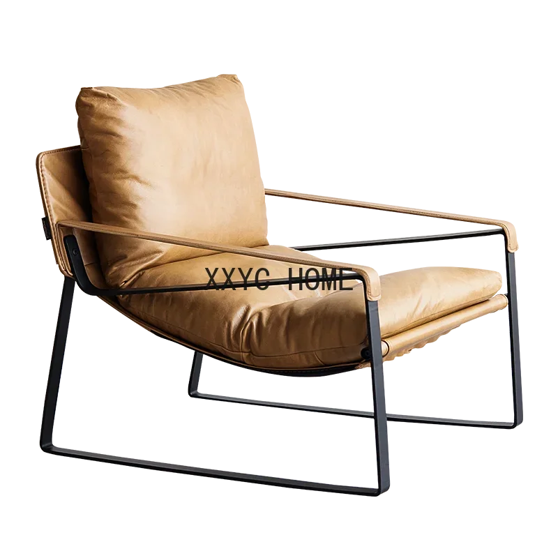 

Light Luxury Modern Genuine Leather Couch First Layer Cowhide Recliner Single City Retro Oil Wax Skin Balcony Leisure Chair