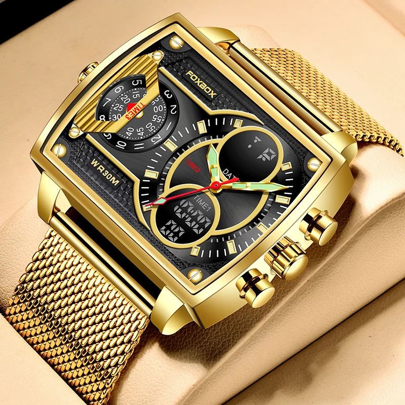 LIGE Men Watch FOXBOX Fashion Military Sport Waterproof Watches For Men Top Brand Luxury Digital Chronograph Relogio Masculino