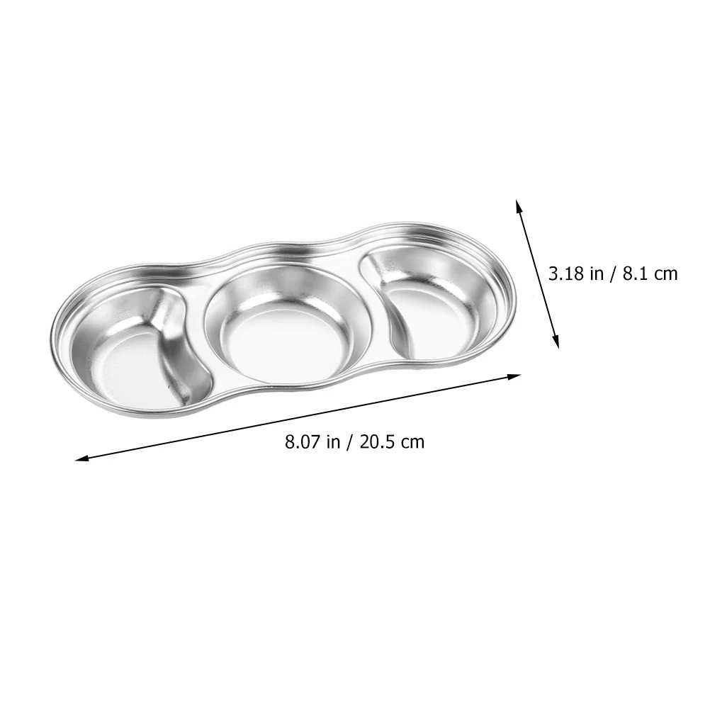 

3pcs Seasoning Stainless Steel Grid Appetizer Dish Plate For Sauce Salt Pepper Compartment Kitchen Tool Vinegar Dish