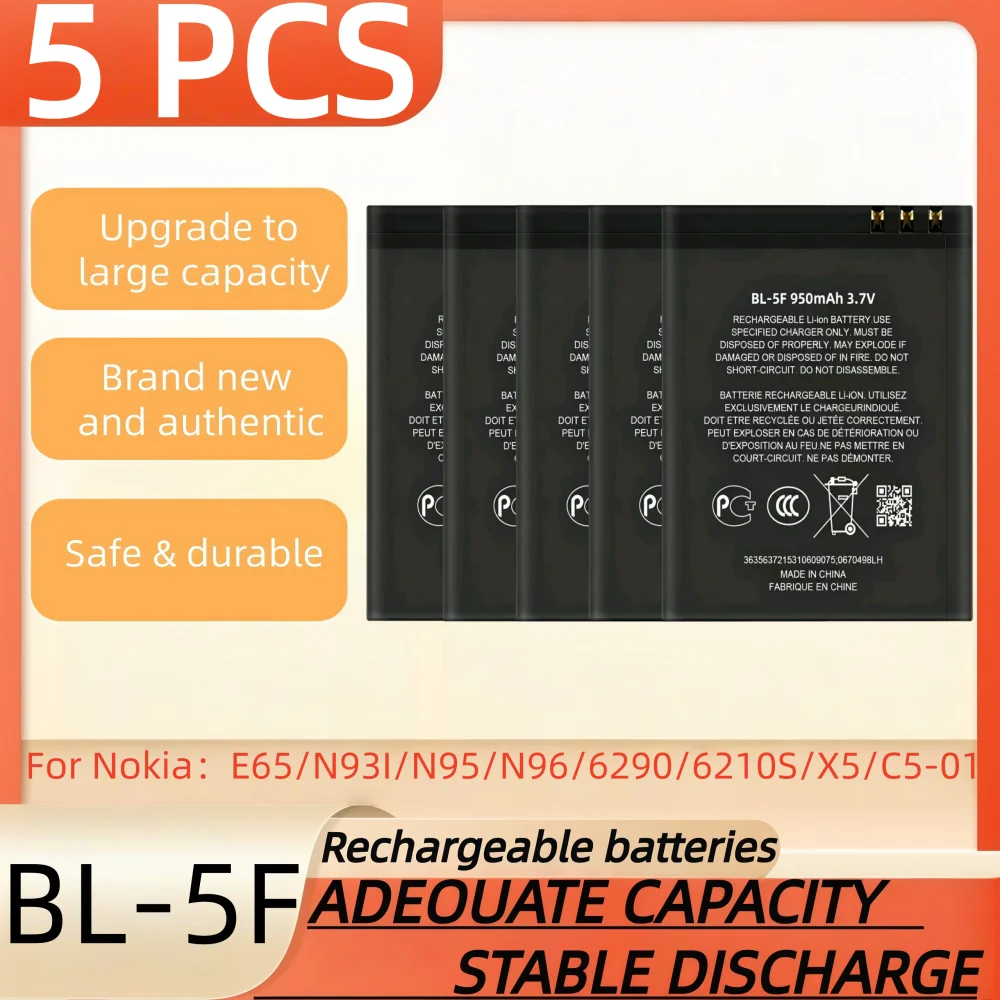 3.7V 950mAh Battery BL-5F Rechargeable Batteries For Nokia E65/N93I/N95/N96/6290/6210S/X5/C5-01 Phone Battery