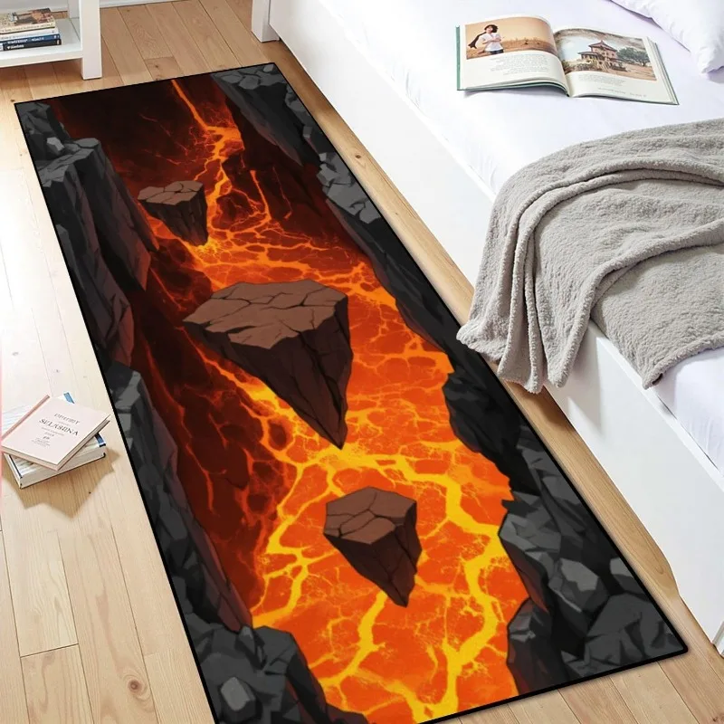 3D Optical Illusions Volcanic Lava Runner Rug Funny Home Decor Magma Flow Rock Platform Carpet Soft Non-Slip Mat for Hallway