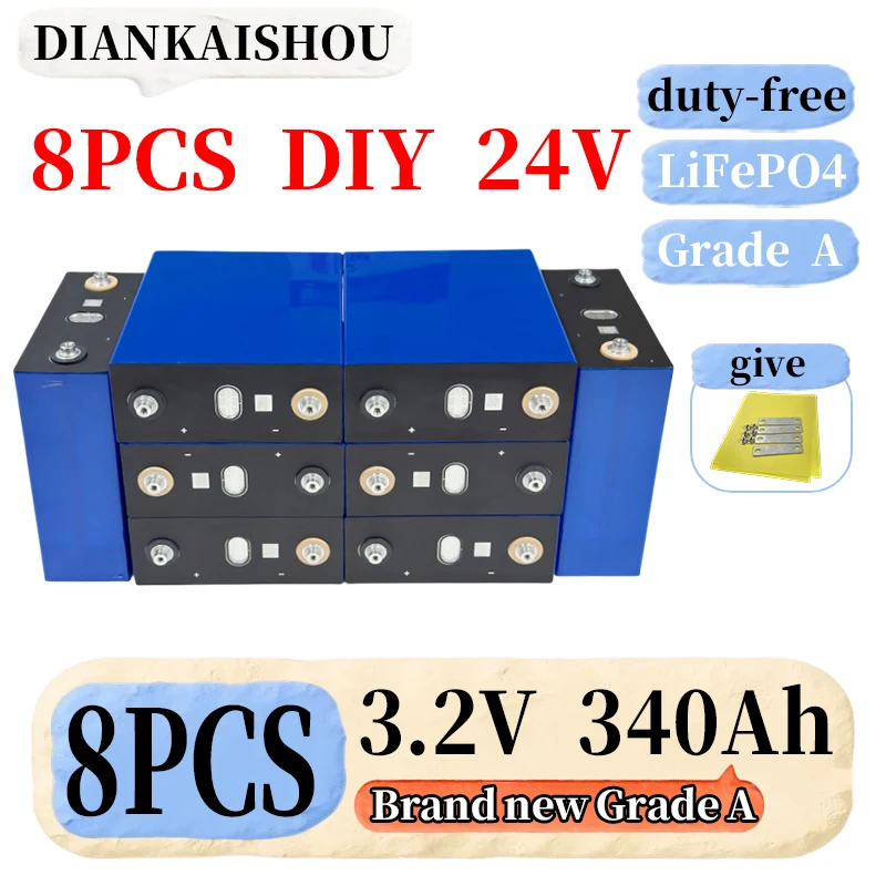 8 batteries LiFePO4 DIY 48V 3.2V 340Ah Grade A+ à décharge 3C, boîtier en aluminium, 10000 cycles, pour système de stockage d'énergie solaire, véhicule électrique, bateau