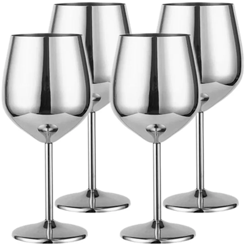 4PCS Stainless Steel Glass Cocktail Creative Metal Wine Bar Restaurant Champagne Red Wine Glass Drinkware Barware Cup